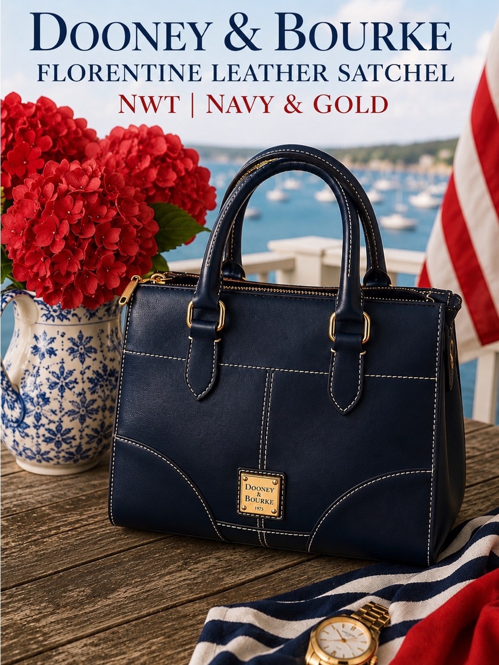 Dooney & Bourke Dark Navy FLORENTINE Leather Satchel | NWT Crossbody